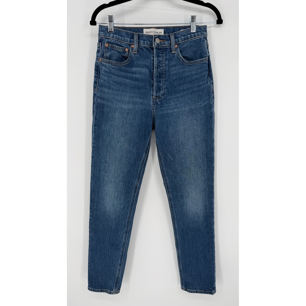 DENIM FORUM THE YOKO HIGH RISE SLIM JEANS BUTTON FLY MEDIUM DARK WASH SZ 27